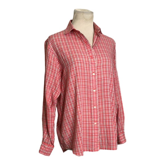 Ann Klein vintage red plaid long sleeves button shirt size 10 - Picture 8 of 12